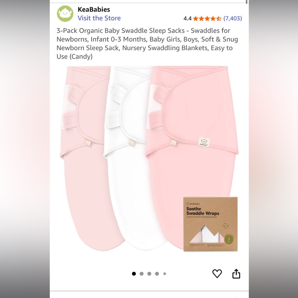 KeaBabies Pink and White Baby Swaddle Sleep Sacks